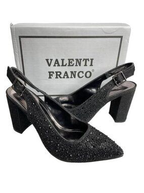 Valenti Franco Black Glitter Beaded Slingback High Heel Shoes Women's 7.5 NEW